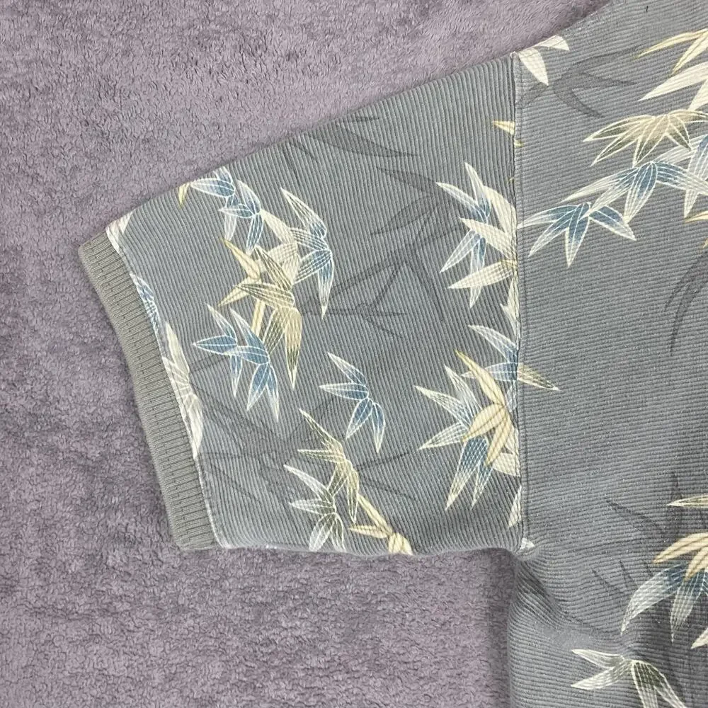 Tommy Bahama Polo Shirt Mens Large Gray Bamboo Leaf Hawaiian Tropical Cotton - Picture 8 of 15